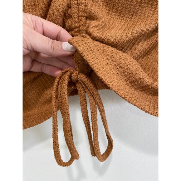 Y2K Paper Crane Waffle Knit Ruched Crop Tank Top Womens Size L Preppy Coquette - Picture 3 of 8